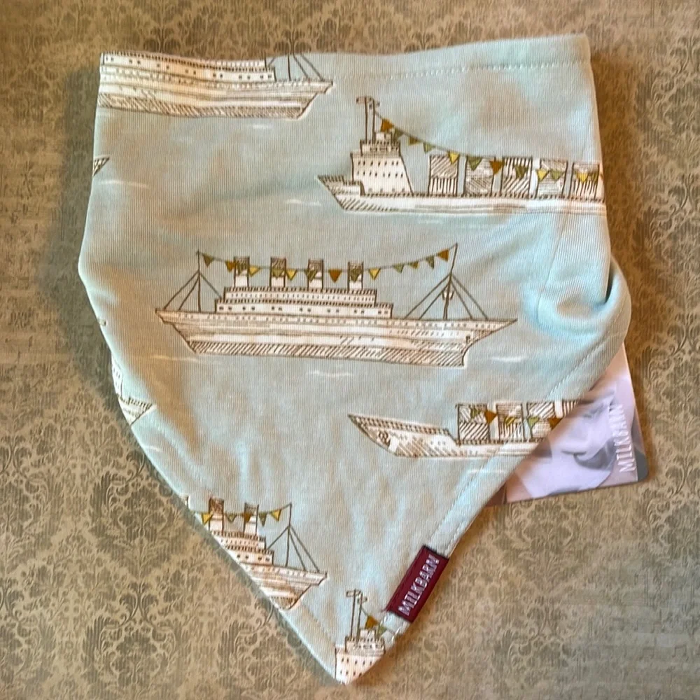 MilkBarn Blue Ships Bamboo Kerchief Bib
